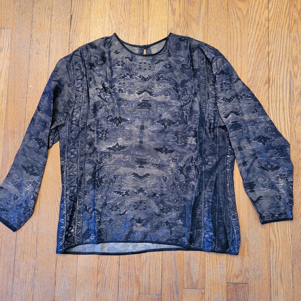 Joseph Abboud 8 Silk Top Black Tan Damask Floral Italian Fabric Vintage Luxury